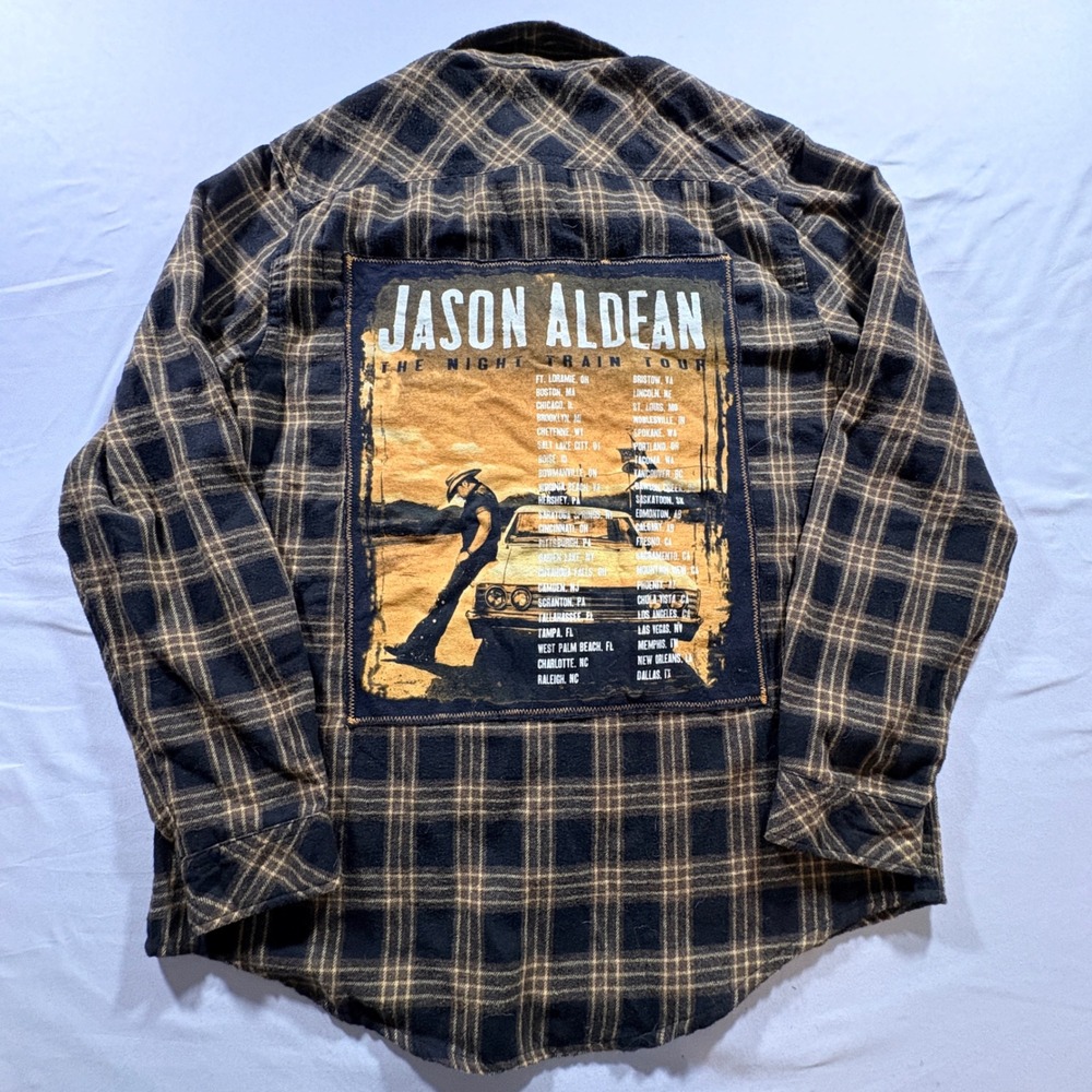 House of Triot Jason Aldean Flannel Shirt Mens Medium Brown Plaid Concert Tour